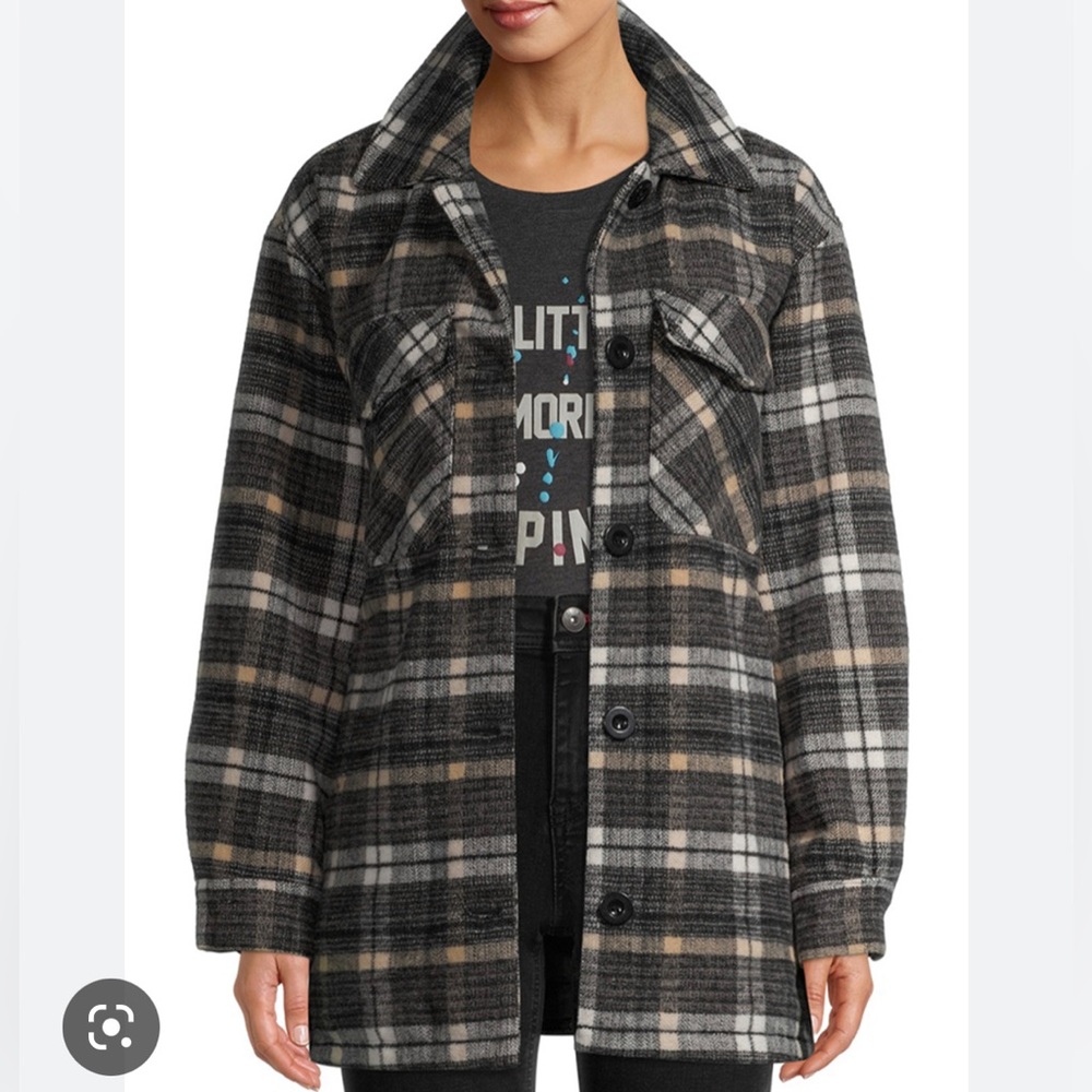 EV1 Ellen plaid coat lined flannel jacket shacket size medium Walmart